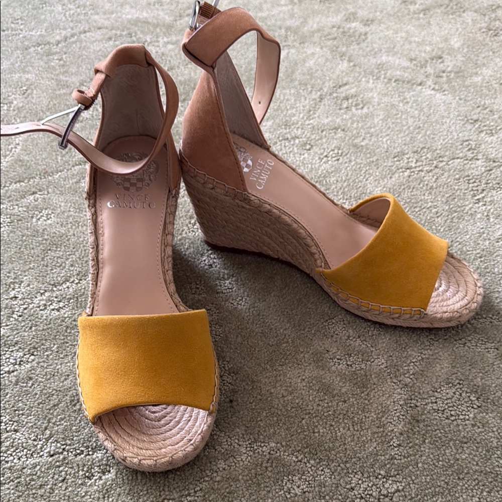 Women's Tan and Yellow Wedge Sandals